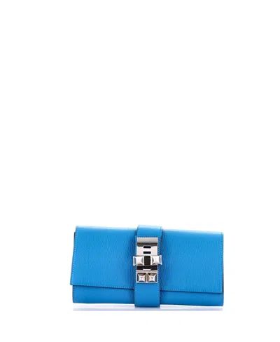 Pre-owned Hermes  Hermes 23 Medor Clutch Chevre Mysore In Blue