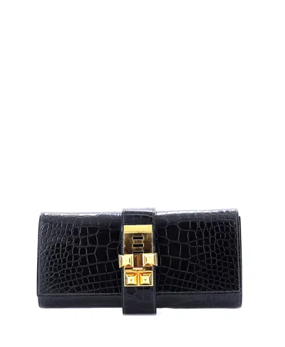 Pre-owned Pre-owned Hermes  Hermes 23 Medor Clutch Shiny Alligator In Blue