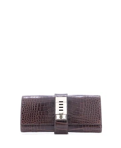 Pre-owned Pre-owned Hermes  Hermes 23 Medor Clutch Shiny Alligator In Brown