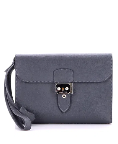 Pre-owned Pre-owned Hermes  Hermes 24 Sac A Depeches Wristlet Pouch Epsom In Gray