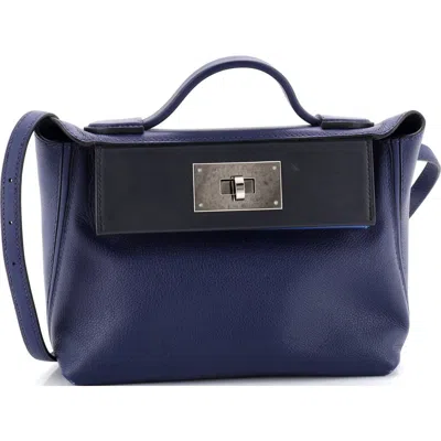 Pre-owned Hermes  Hermes 24/24 Bag Evercolor With Swift 21 In Blue