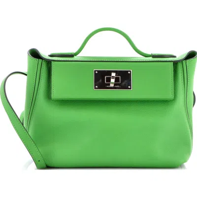Pre-owned Hermes  Hermes 24/24 Bag Evercolor With Swift 21 In Green