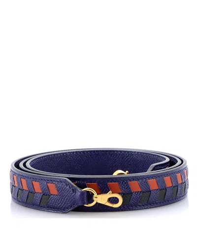 Pre-owned Pre-owned Hermes  Hermes 25mm Tressage Cuir Bag Strap Epsom In Blue/ Blue/