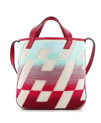 Pre-owned Pre-owned Hermes  Hermes 27 Cabas H En Biais Tote Tufted Motif Canvas With Leather In Multicolor/ Blue/ Natural/ Pink