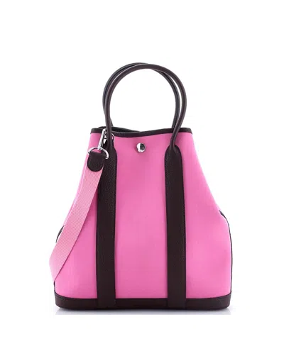 Pre-owned Pre-owned Hermes  Hermes 28 Garden File Tote Toile And Leather In Pink