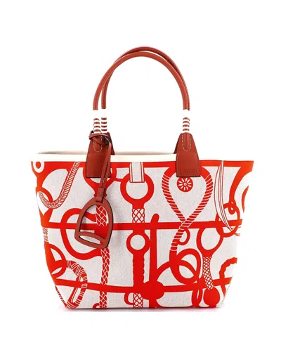 Pre-owned Hermes  Hermes 28 Sac Steeple Tote Printed Toile With Leather