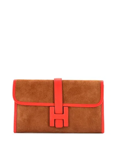 Pre-owned Pre-owned Hermes  Hermes 29 Jige Elan Clutch Doblis Suede In Brown
