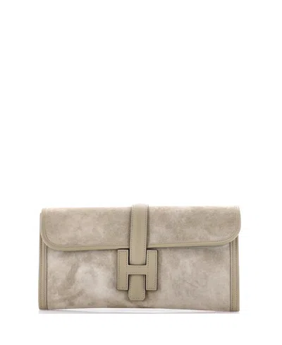 Pre-owned Pre-owned Hermes  Hermes 29 Jige Elan Clutch Doblis Suede In Green