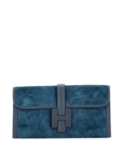 Pre-owned Pre-owned Hermes  Hermes 29 Jige Elan Clutch Doblis Suede In Green