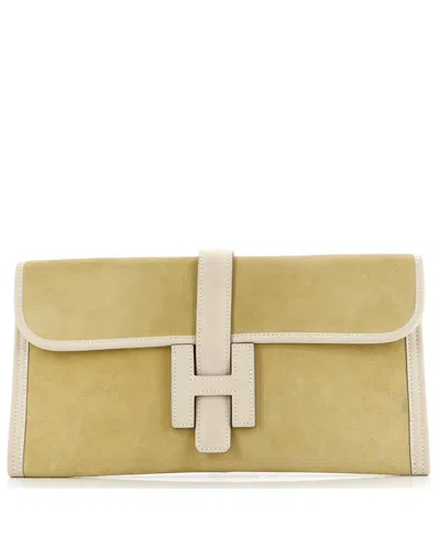 Pre-owned Pre-owned Hermes  Hermes 29 Jige Elan Clutch Doblis Suede In Yellow/ Natural
