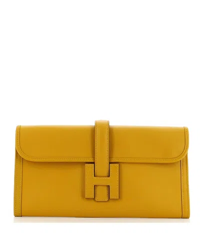 Pre-owned Hermes  Hermes 29 Jige Elan Clutch Evercolor In Yellow