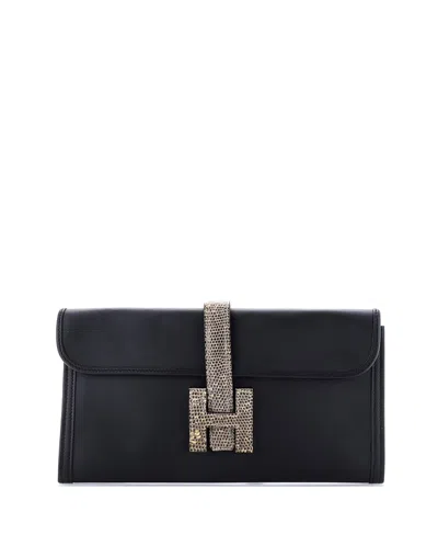 Pre-owned Pre-owned Hermes  Hermes 29 Jige Elan Clutch Swift With Lizard In Black/ Black/ Brown