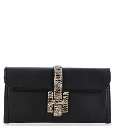 Pre-owned Pre-owned Hermes  Hermes 29 Jige Elan Clutch Swift With Lizard In Black/ Natural