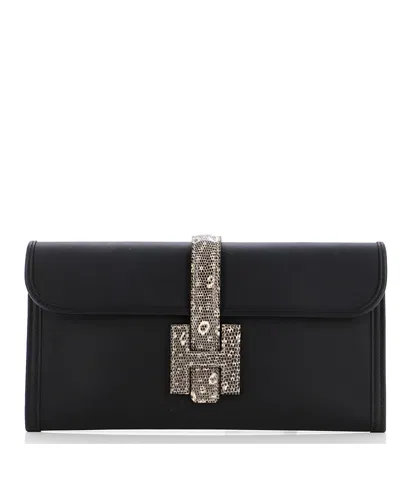 Pre-owned Pre-owned Hermes  Hermes 29 Jige Elan Clutch Swift With Lizard In Black/ Natural