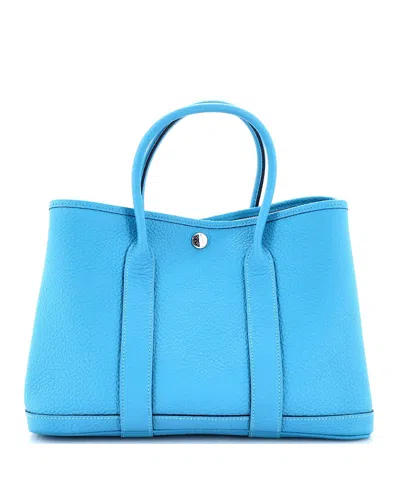 Pre-owned Hermes  Hermes 30 Garden Party Tote Leather In Blue