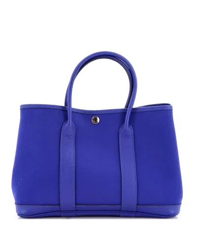 Pre-owned Pre-owned Hermes  Hermes 30 Garden Party Tote Toile And Leather In Blue