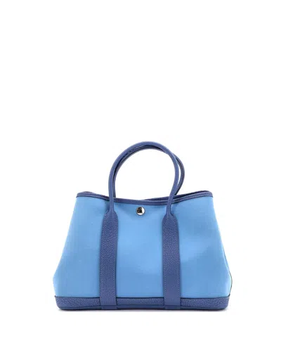 Pre-owned Pre-owned Hermes  Hermes 30 Garden Party Tote Toile And Leather In Blue