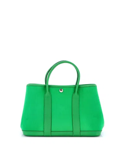 Pre-owned Pre-owned Hermes  Hermes 30 Garden Party Tote Toile And Leather In Green