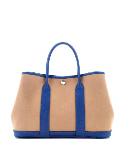 Pre-owned Pre-owned Hermes  Hermes 30 Garden Party Tote Toile And Leather In Neutral/ Blue/ Natural