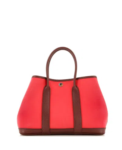 Pre-owned Pre-owned Hermes  Hermes 30 Garden Party Tote Toile And Leather In Red/ Pink