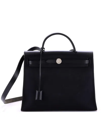 Pre-owned Pre-owned Hermes  Hermes 31 Herbag Zip Leather And Toile In Black