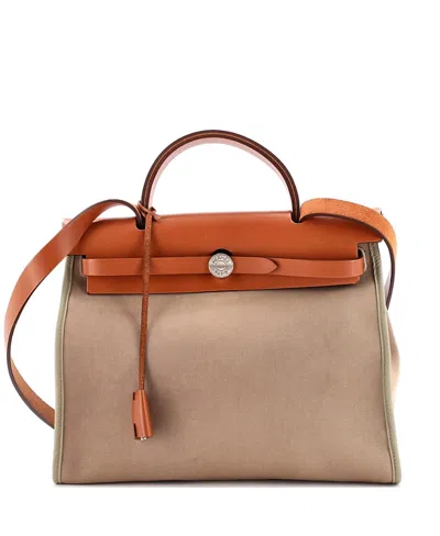 Pre-owned Pre-owned Hermes  Hermes 31 Herbag Zip Leather And Toile In Green/ Brown