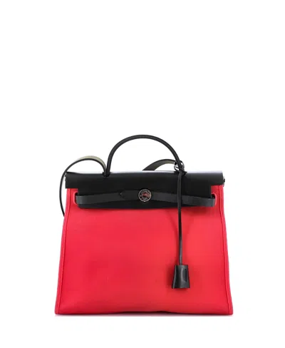 Pre-owned Pre-owned Hermes  Hermes 31 Herbag Zip Leather And Toile In Pink/ Black