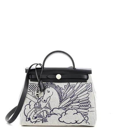 Pre-owned Pre-owned Hermes  Hermes 31 Herbag Zip Pegase Pop Toile And Leather In Black/ Black/ Natural