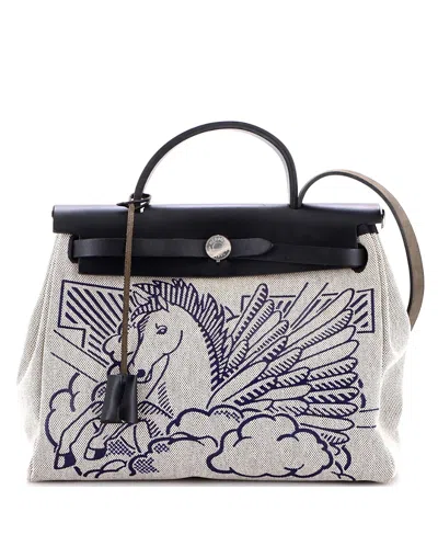 Pre-owned Pre-owned Hermes  Hermes 31 Herbag Zip Pegase Pop Toile And Leather In Blue