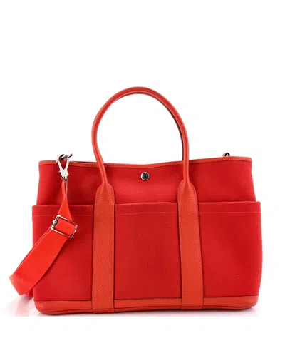 Pre-owned Pre-owned Hermes  Hermes 36 Garden Party Pockets Tote Toile And Leather In Red