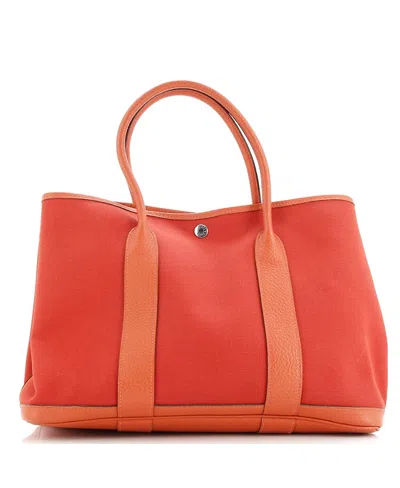 Pre-owned Pre-owned Hermes  Hermes 36 Garden Party Tote Toile And Leather In Red