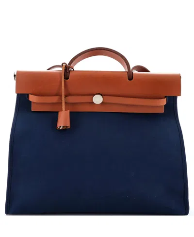 Pre-owned Pre-owned Hermes  Hermes 39 Herbag Zip Leather And Toile In Blue