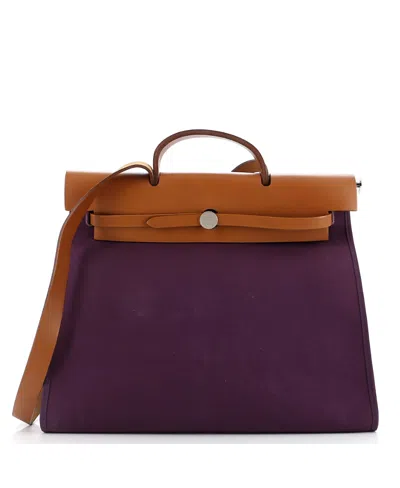 Pre-owned Pre-owned Hermes  Hermes 39 Herbag Zip Leather And Toile In Purple/ Brown