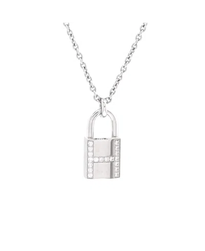 Pre-owned Pre-owned Hermes  Hermes Amulettes Cadenas Pendant Necklace 18k White Gold With Diamonds, 15.75 - 15