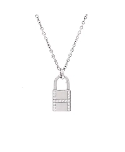 Pre-owned Pre-owned Hermes  Hermes Amulettes Cadenas Pendant Necklace 18k White Gold With Diamonds, 15.75