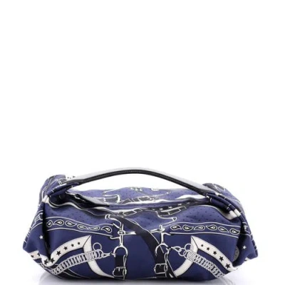 Pre-owned Hermes  Hermes Balusoie Bag Printed Silk And Leather In Blue