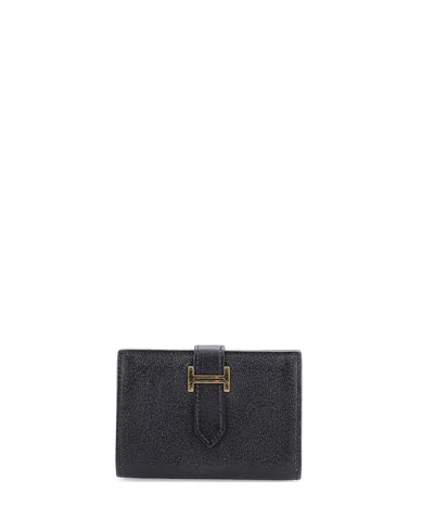 Pre-owned Pre-owned Hermes  Hermes Bearn Card Case Chevre Mysore In Black