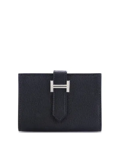 Pre-owned Pre-owned Hermes  Hermes Bearn Card Case Chevre Mysore In Black