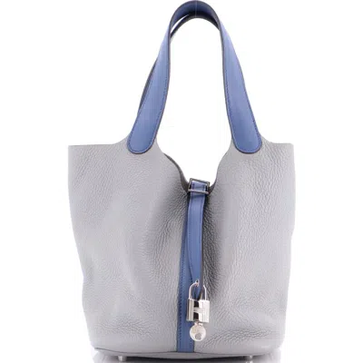 Pre-owned Hermes  Hermes Bicolor Picotin Lock Bag Clemence With Swift Mm In Gray