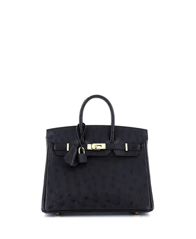 Pre-owned Pre-owned Hermes  Hermes Birkin 25 Handbag Black Ostrich With Rose Gold Hardware In Noir