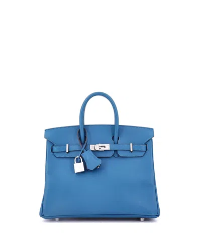 Pre-owned Pre-owned Hermes  Hermes Birkin 25 Handbag Blue Epsom With Palladium Hardware