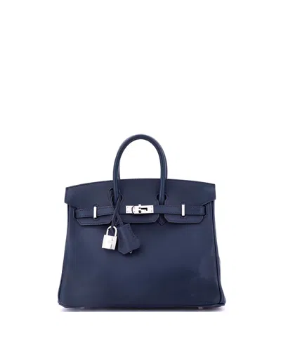 Pre-owned Pre-owned Hermes  Hermes Birkin 25 Handbag Blue Swift With Palladium Hardware