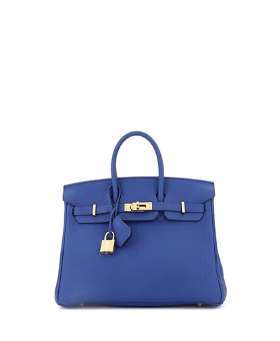Pre-owned Pre-owned Hermes  Hermes Birkin 25 Handbag Blue Togo With Gold Hardware