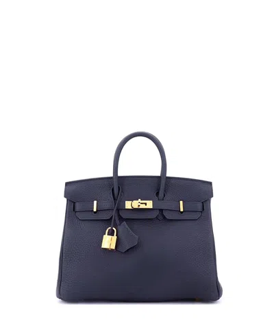 Pre-owned Pre-owned Hermes  Hermes Birkin 25 Handbag Blue Togo With Gold Hardware