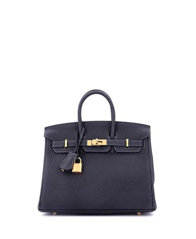 Pre-owned Pre-owned Hermes  Hermes Birkin 25 Handbag Blue Togo With Gold Hardware In Brown