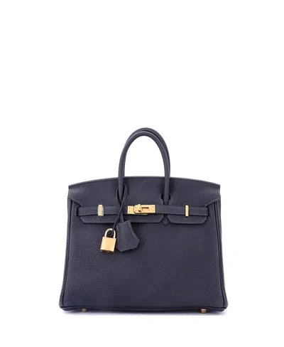 Pre-owned Pre-owned Hermes  Hermes Birkin 25 Handbag Blue Togo With Gold Hardware In Brown