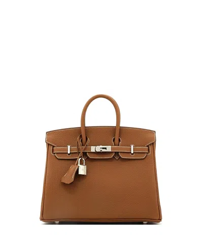 Pre-owned Pre-owned Hermes  Hermes Birkin 25 Handbag Brown Togo With Palladium Hardware In Gold