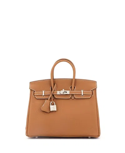 Pre-owned Pre-owned Hermes  Hermes Birkin 25 Handbag Brown Togo With Palladium Hardware In Gold