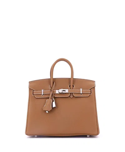 Pre-owned Pre-owned Hermes  Hermes Birkin 25 Handbag Brown Togo With Palladium Hardware In Gold