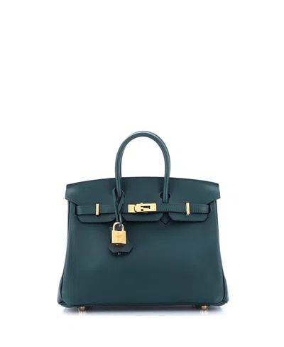 Pre-owned Pre-owned Hermes  Hermes Birkin 25 Handbag Green Swift With Gold Hardware In Vert Cypress